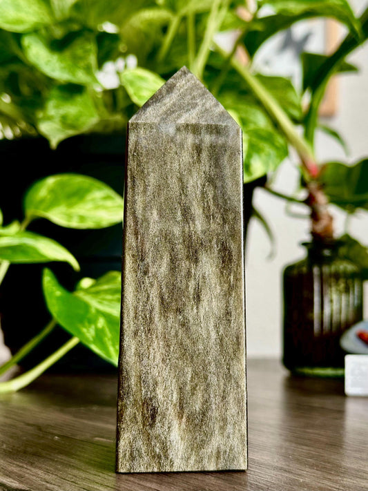 Gold Sheen Obsidian Tower for Energetic Shielding, Grounding, & Spiritual Insights