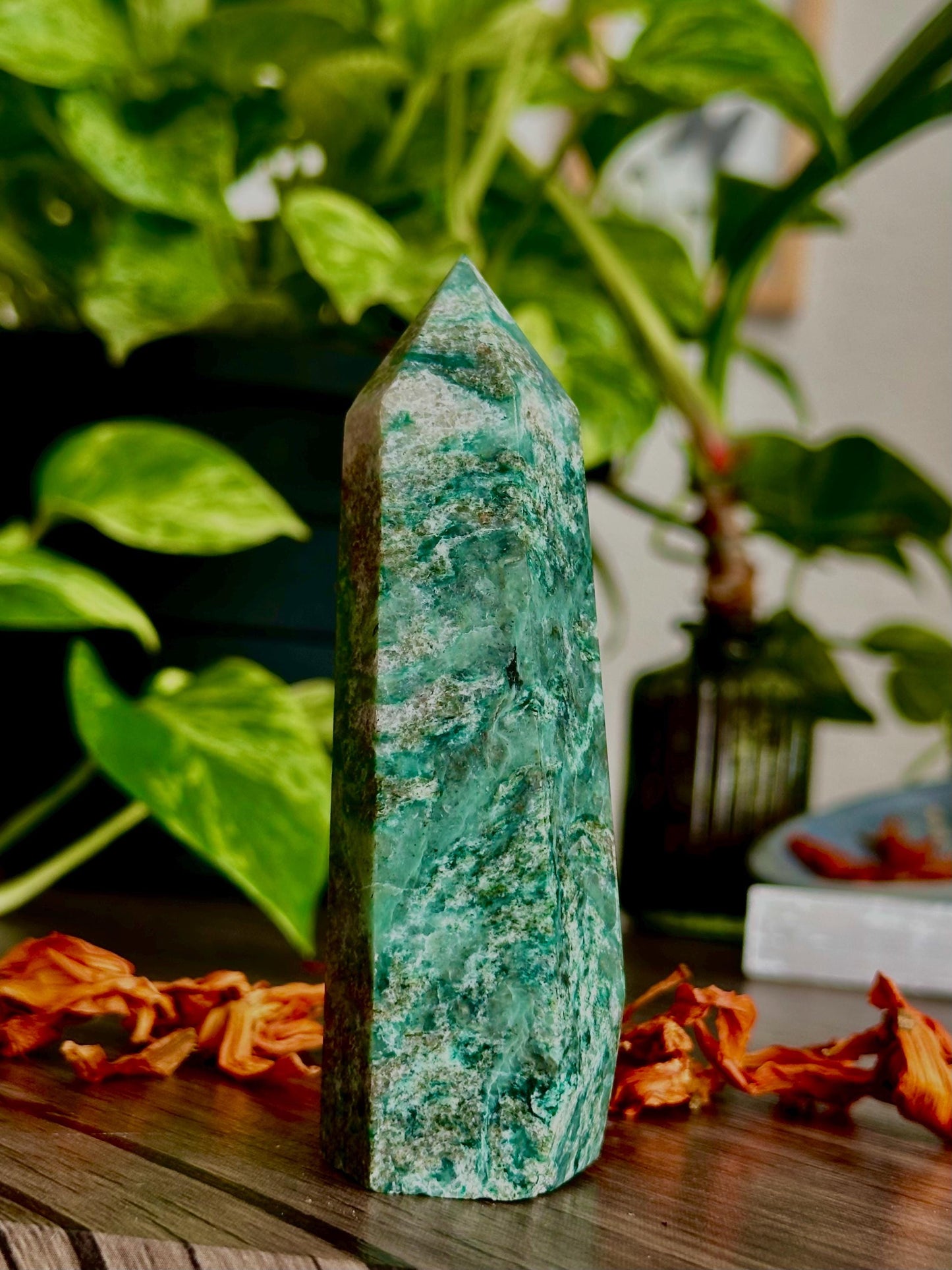 Green Kyanite Crystal Tower - Heart Chakra + Emotional Balance - Hemlock & Honey