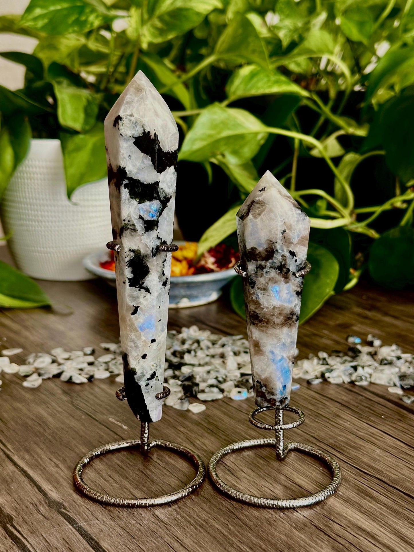 Rainbow Moonstone Scepters - Spiritual Guidance, Intuition + Emotional Awareness - Hemlock & Honey