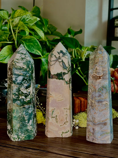 XL Moss Agate Towers - Hemlock & Honey