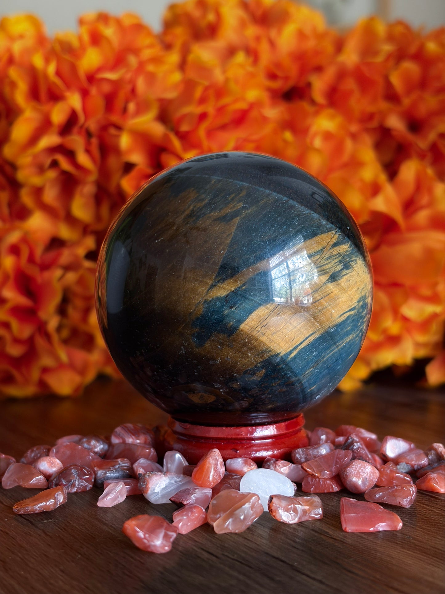 Yellow and Blue Tiger's Eye Sphere for Grounding, Confidence & Protection