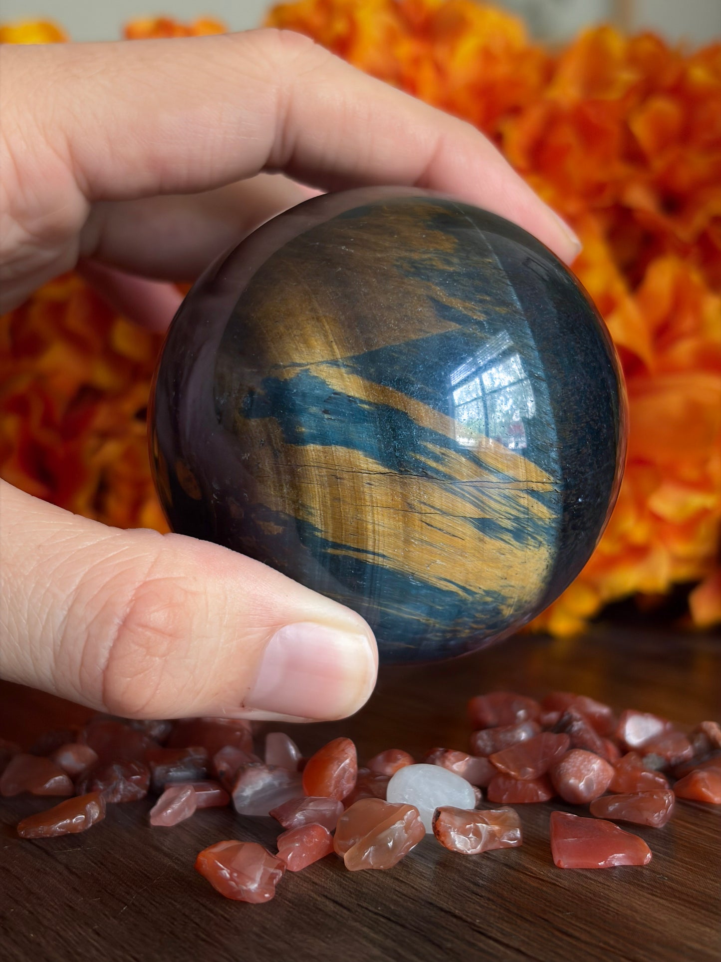 Yellow and Blue Tiger's Eye Sphere for Grounding, Confidence & Protection