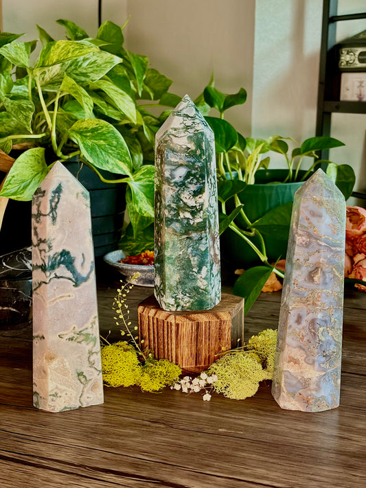 XL Moss Agate Towers - Hemlock & Honey