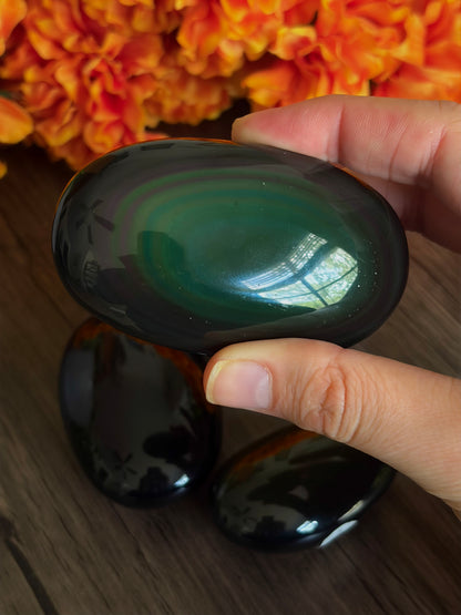 Rainbow Obsidian Palm Stone For Emotional Healing, Grounding & Protection