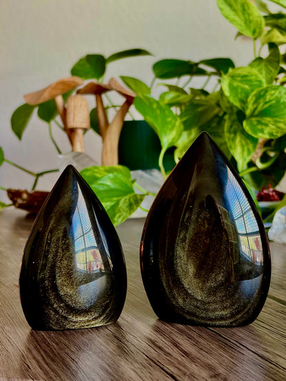 Gold Sheen Obsidian Tear Drop Freeform - Protection, Boundary Work & Self Refection - Hemlock & Honey
