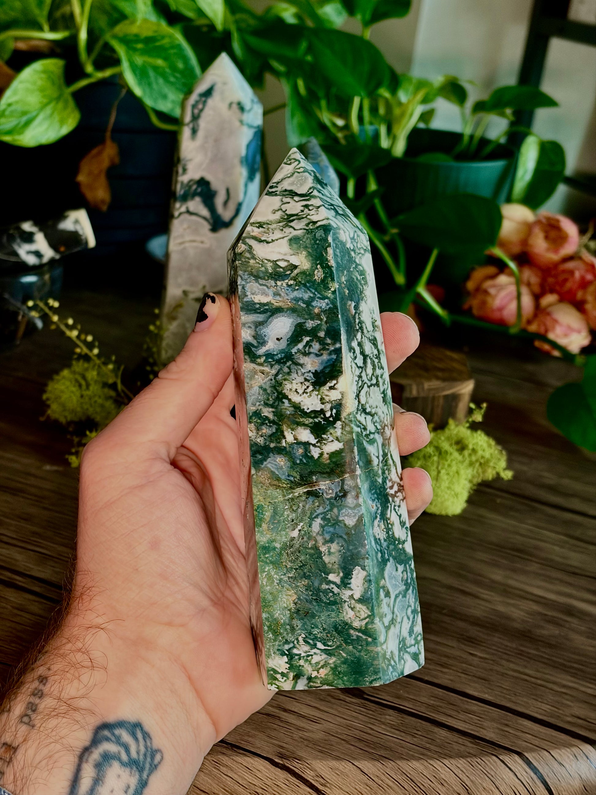 XL Moss Agate Towers - Hemlock & Honey