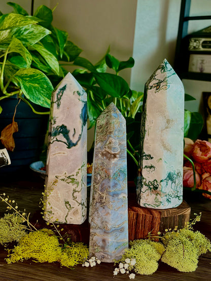 XL Moss Agate Towers - Hemlock & Honey