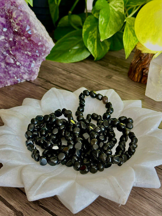 Black Stone Crystal Bracelet for Protection, Shielding, & Grounding