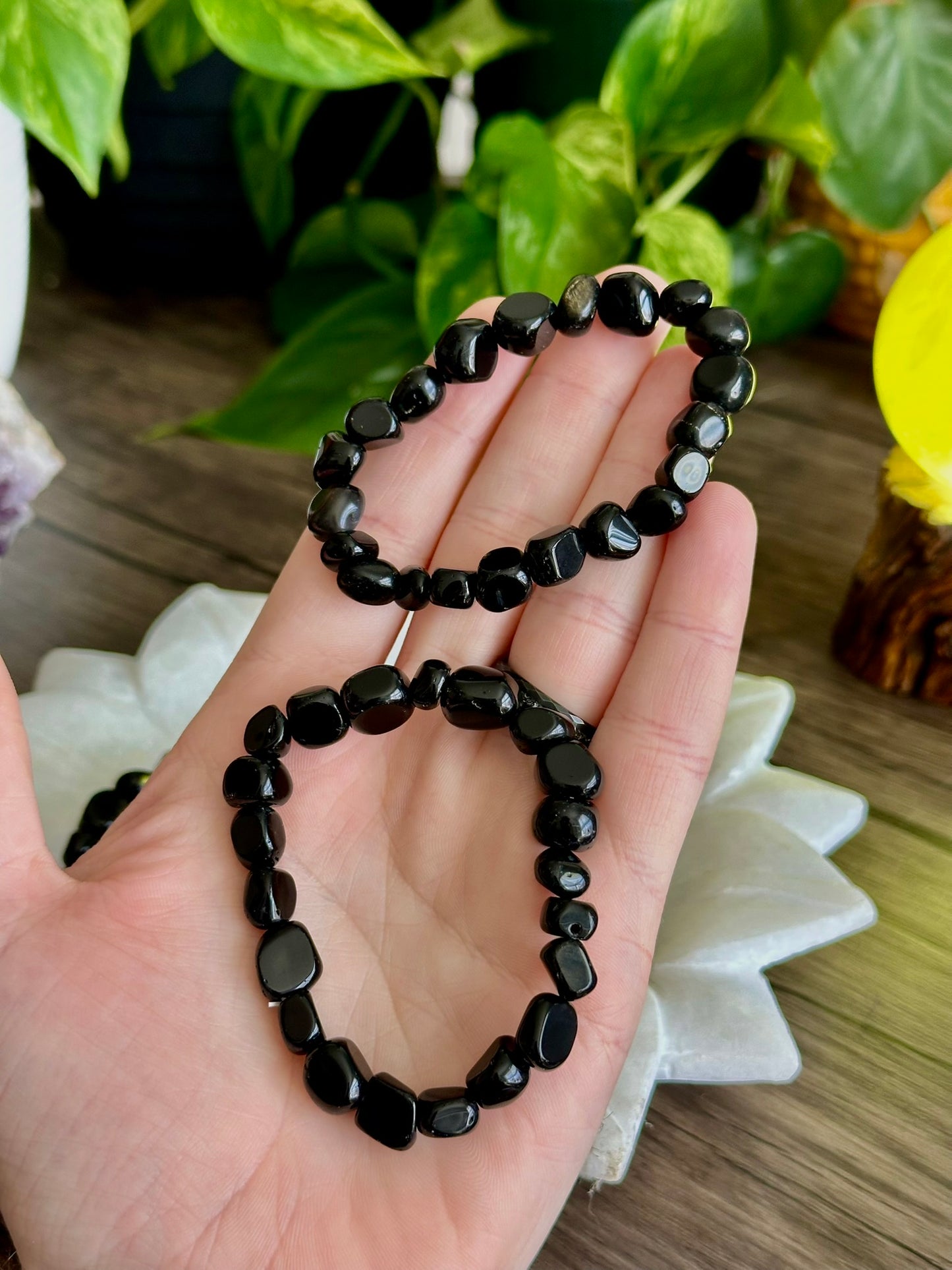 Black Stone Crystal Bracelet for Protection, Shielding, & Grounding