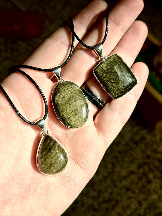 Gold Sheen Obsidian Necklace for Spiritual Protection & Grounding