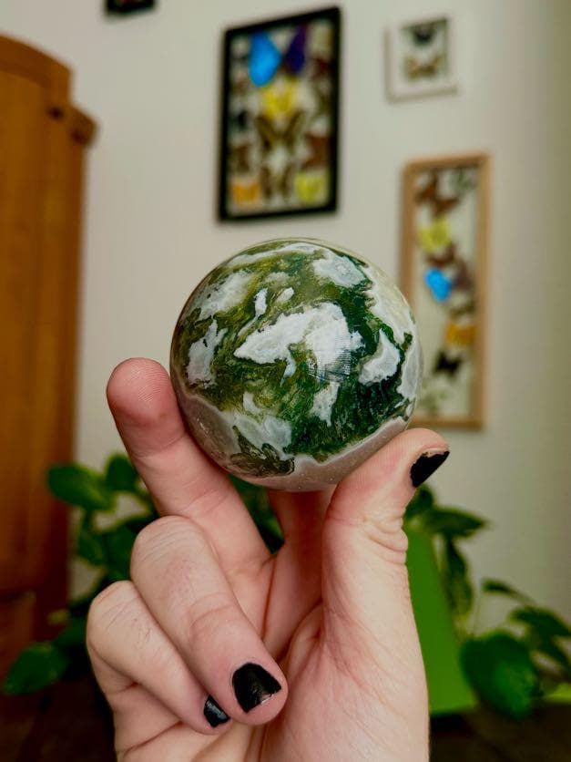 Moss Agate Sphere for Growth, Prosperity, & Land Work