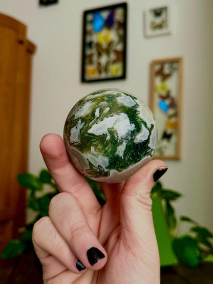 Moss Agate Sphere for Growth, Prosperity, & Land Work