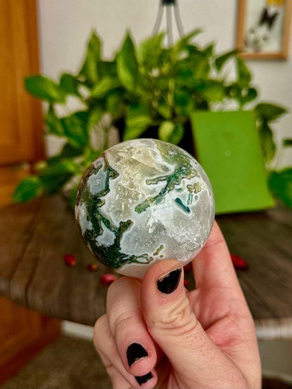 Moss Agate Sphere for Growth, Prosperity, & Land Work