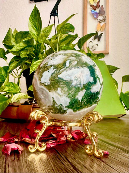 Moss Agate Sphere for Growth, Prosperity, & Land Work