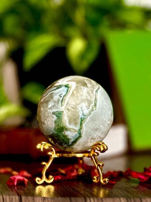Moss Agate Sphere for Growth, Prosperity, & Land Work