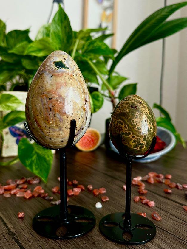 Ocean Jasper Eggs (with Stand) for Emotional Renewal, Balance, and Steadiness