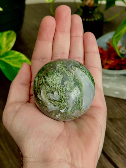 Moss Agate Sphere for Growth, Prosperity, & Land Work