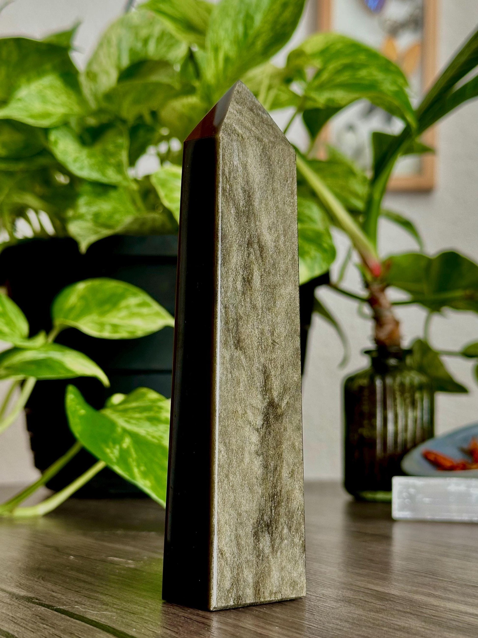 Gold Sheen Obsidian Tower for Energetic Shielding, Grounding, & Spiritual Insights - Hemlock & Honey