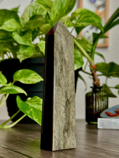 Gold Sheen Obsidian Tower for Energetic Shielding, Grounding, & Spiritual Insights - Hemlock & Honey