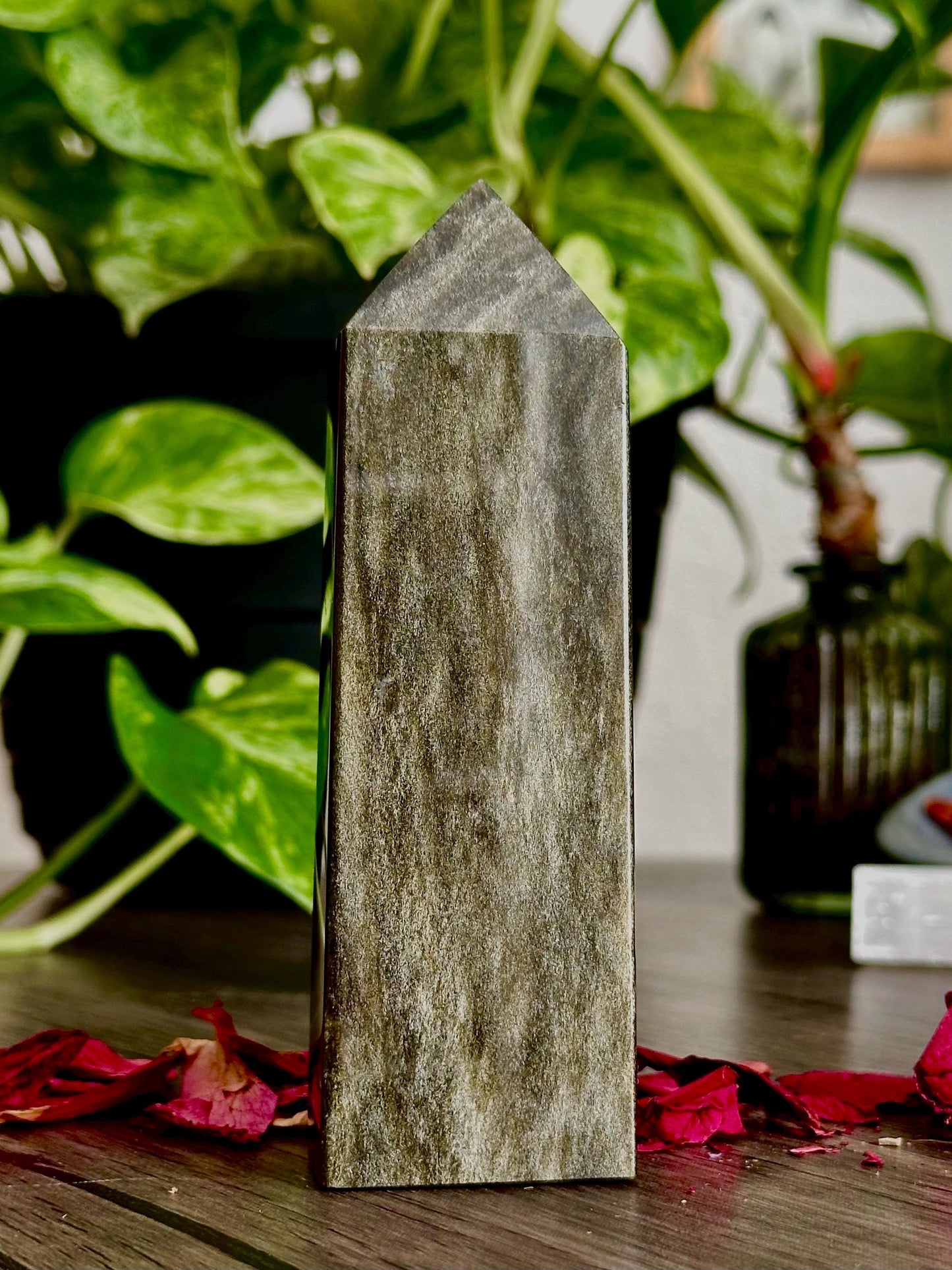 Gold Sheen Obsidian Tower for Energetic Shielding, Grounding, & Spiritual Insights - Hemlock & Honey