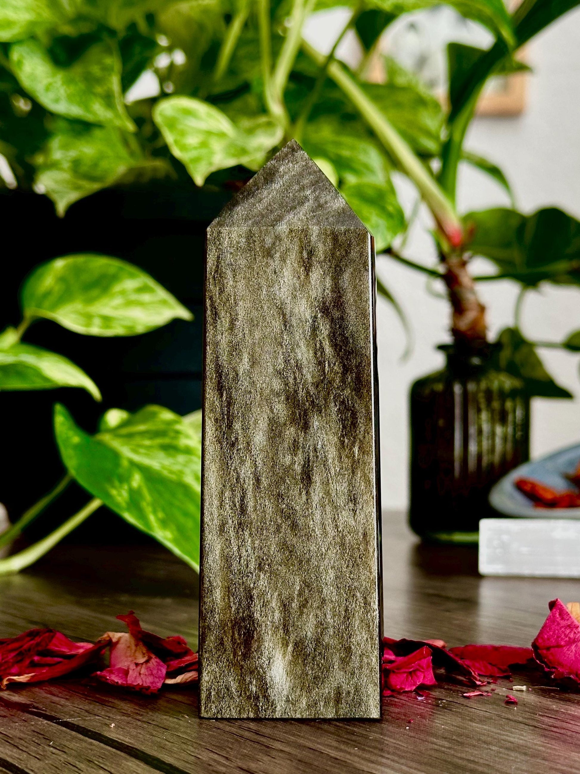 Gold Sheen Obsidian Tower for Energetic Shielding, Grounding, & Spiritual Insights - Hemlock & Honey
