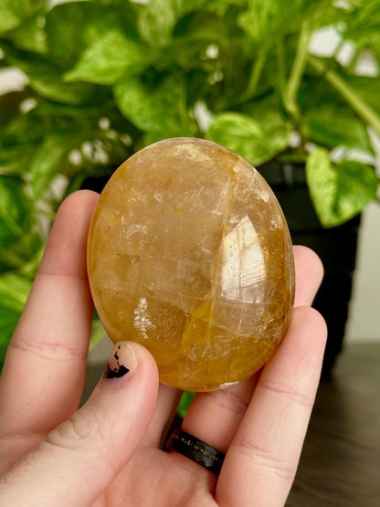 Golden Healer Quartz Palm Stone for Ancestral Healing, Cleansing, & Release