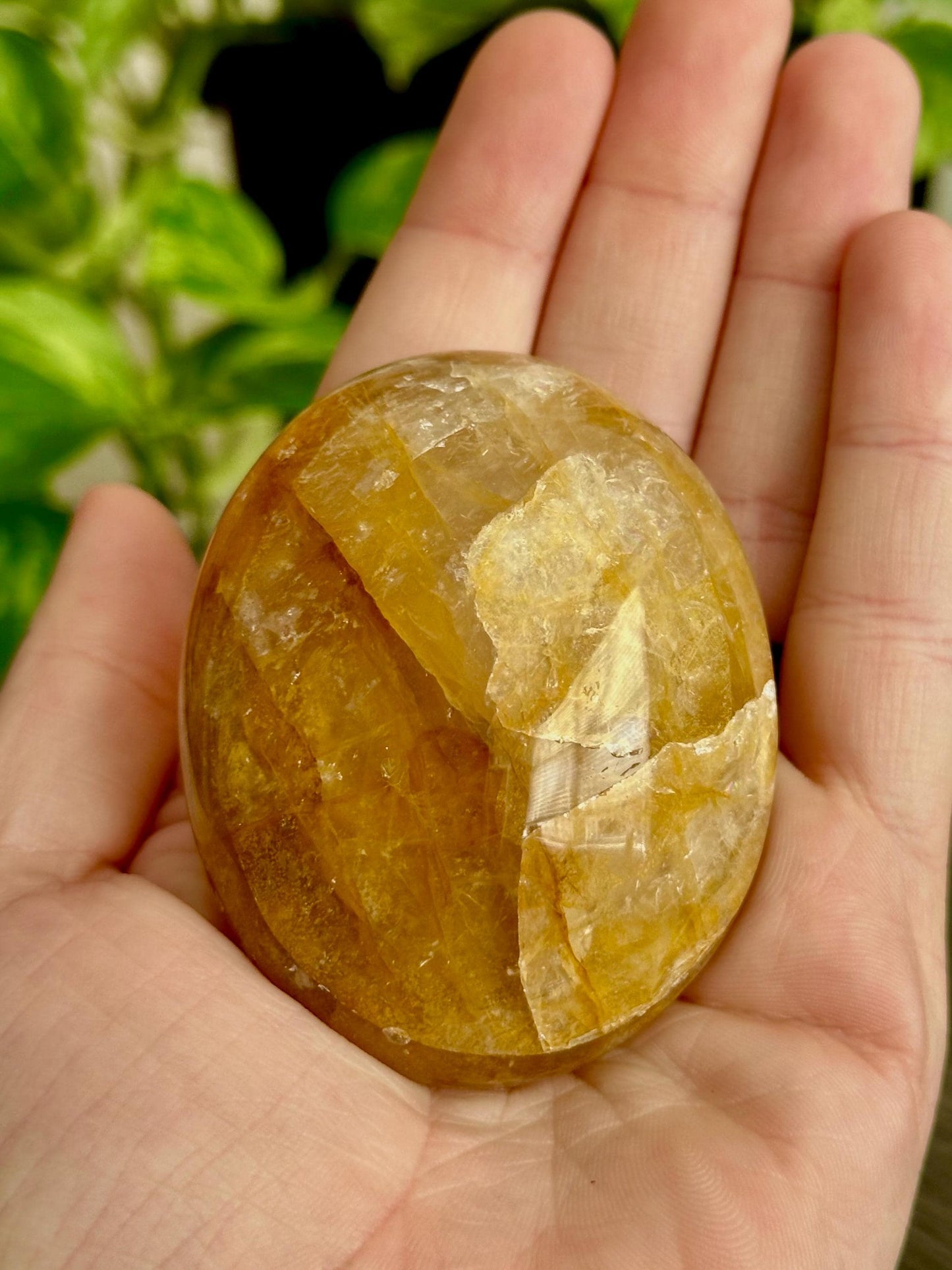 Golden Healer Quartz Palm Stone for Ancestral Healing, Cleansing, & Release
