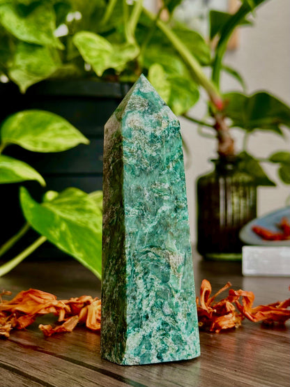 Green Kyanite Crystal Tower -Heart Chakra + Emotional Balance