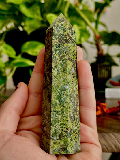 Jade Nephrite in Quartz Tower  Prosperity & Protection