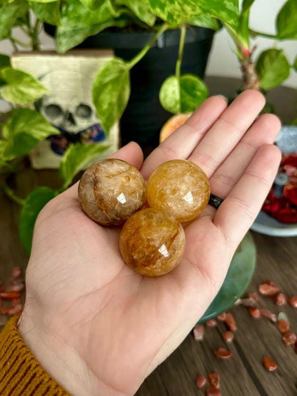 Golden Healer Quartz Mini Sphere for Ancestral Healing, Cleansing, & Release