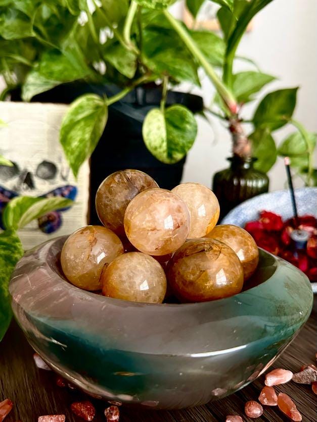 Golden Healer Quartz Mini Sphere for Ancestral Healing, Cleansing, & Release
