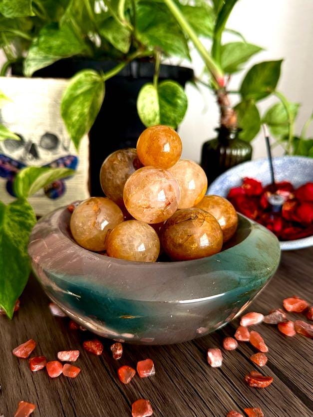 Golden Healer Quartz Mini Sphere for Ancestral Healing, Cleansing, & Release