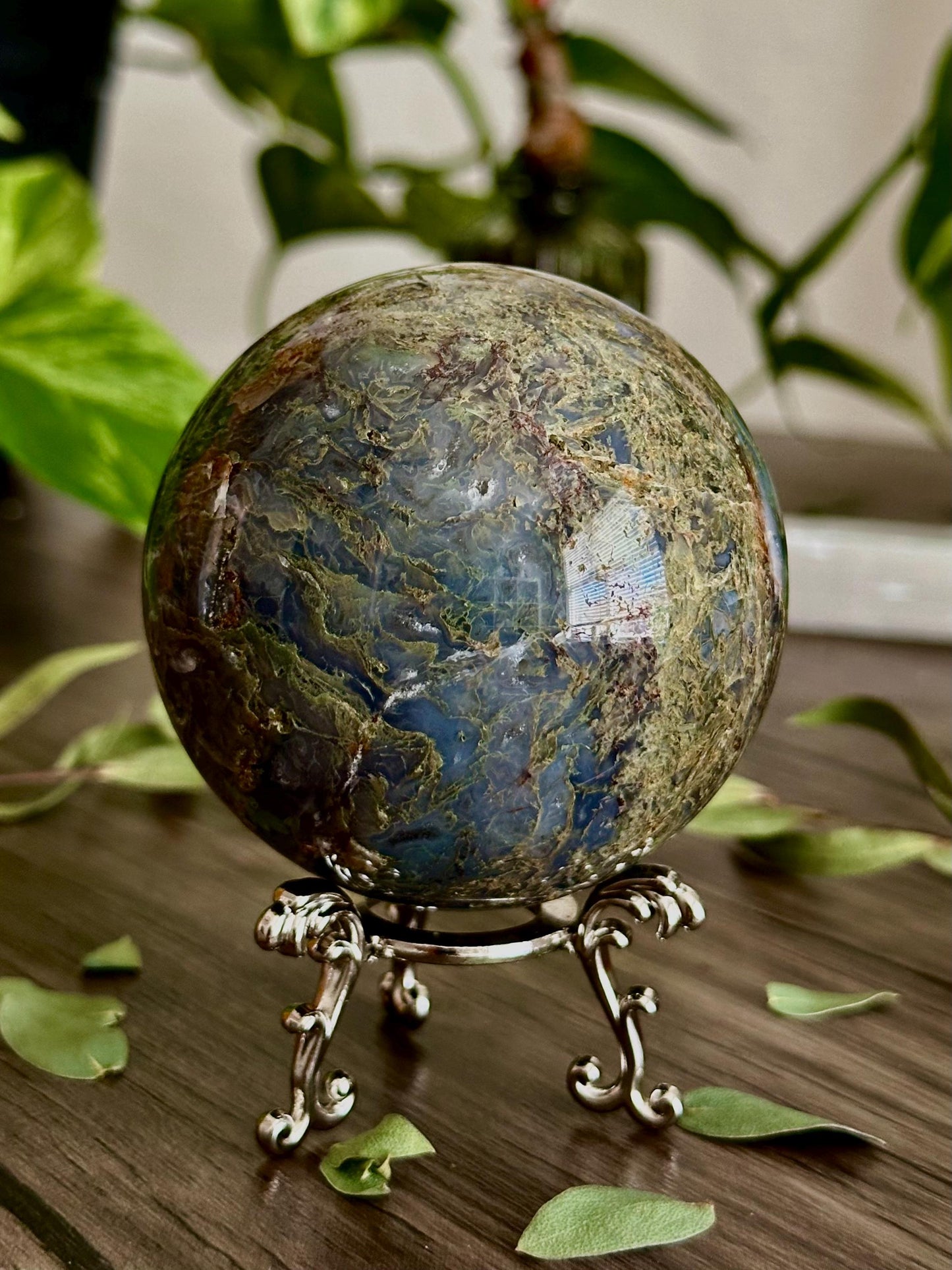 Moss Agate Sphere for Growth, Prosperity, & Land Work - Hemlock & Honey