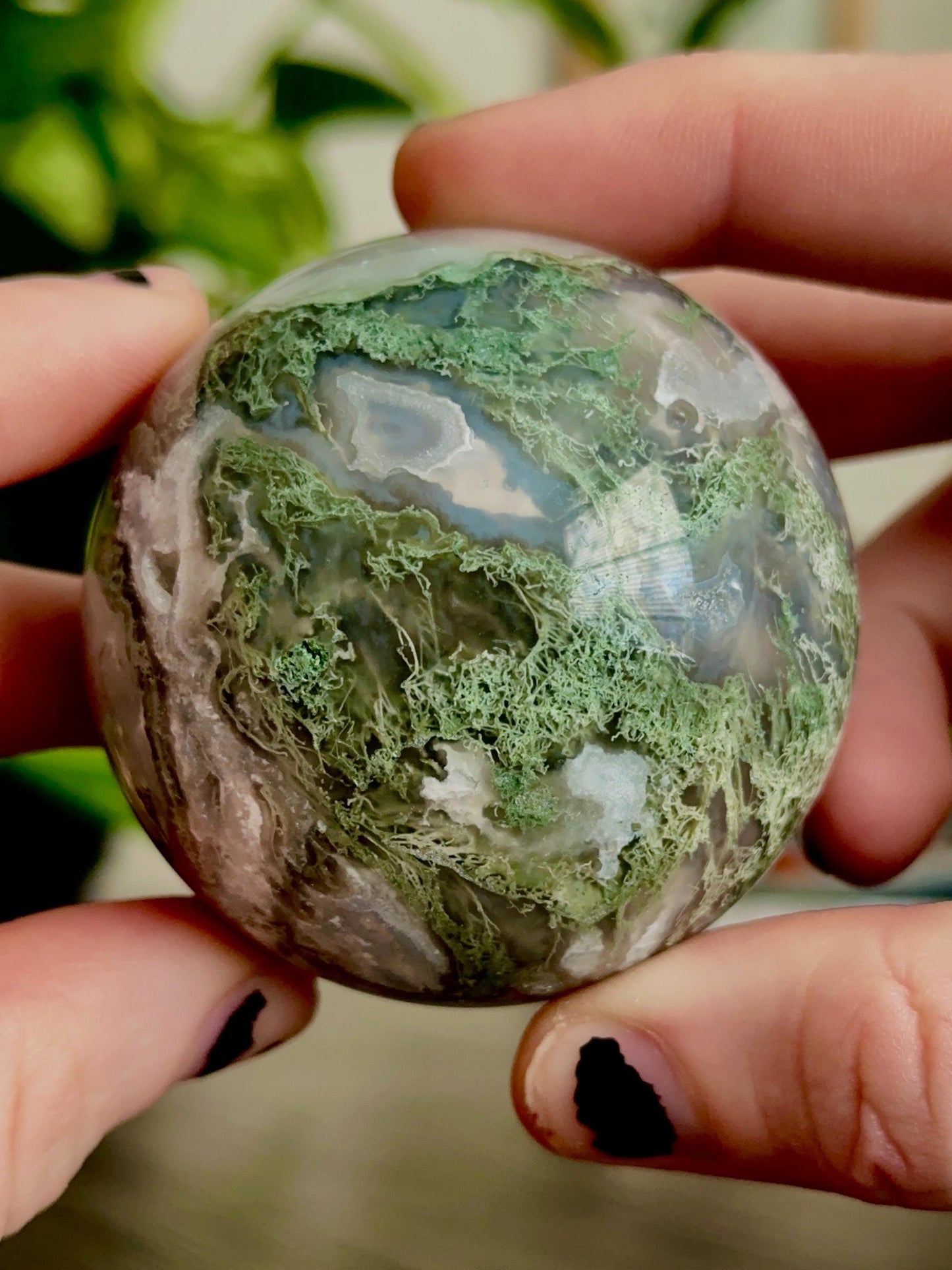 Moss Agate Sphere for Growth, Prosperity, & Land Work