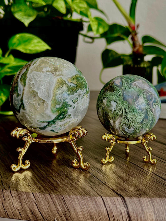 Moss Agate Sphere for Growth, Prosperity, & Land Work