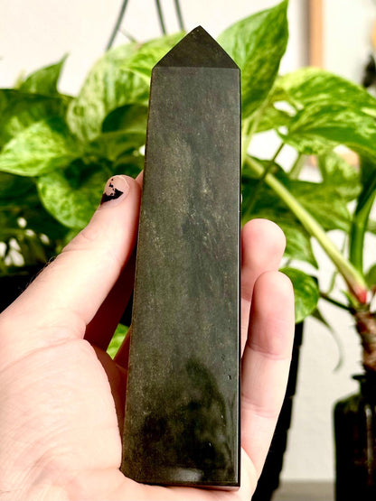 Gold Sheen Obsidian Tower for Energetic Shielding, Grounding, & Spiritual Insights - Hemlock & Honey