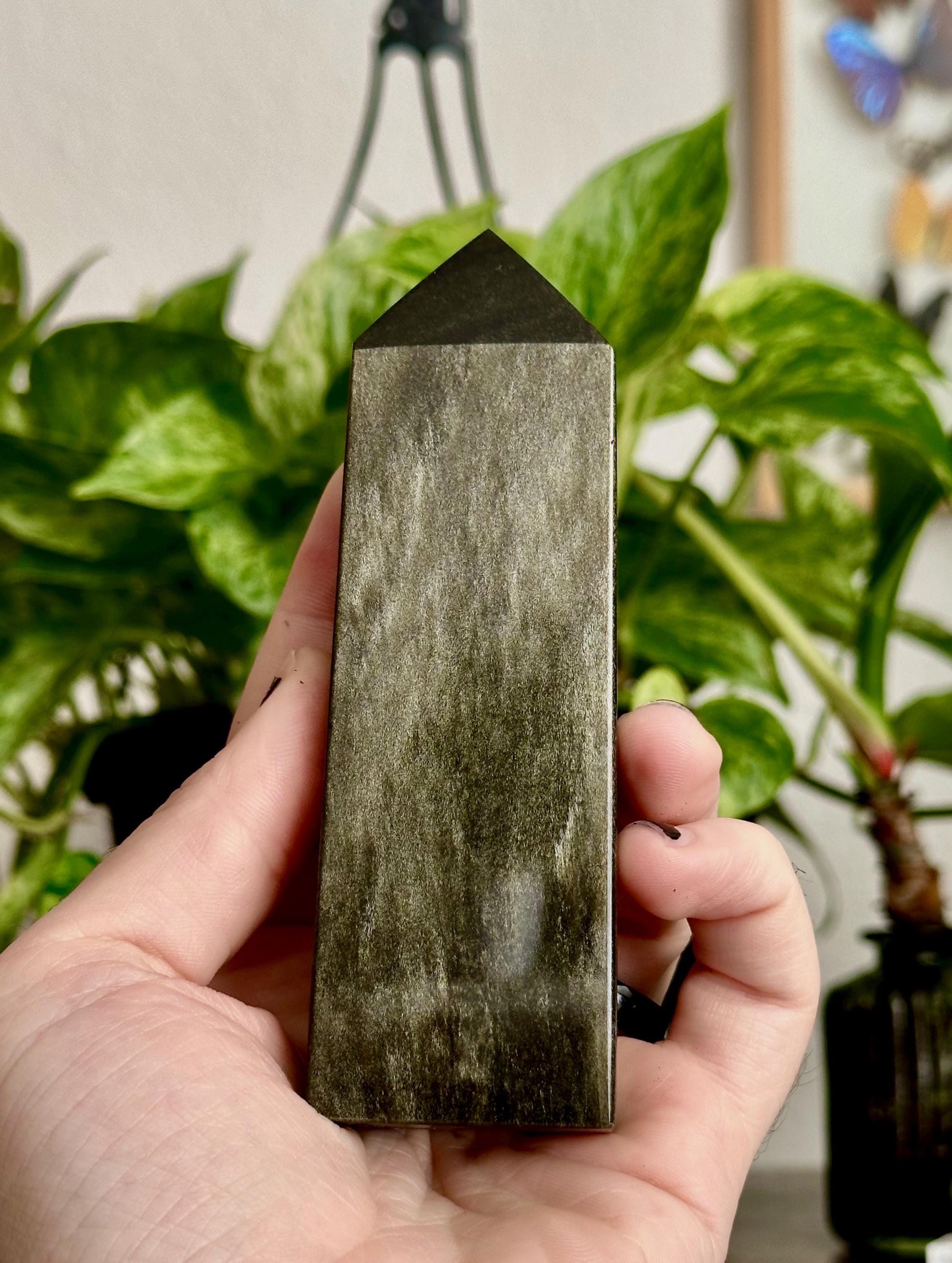 Gold Sheen Obsidian Tower for Energetic Shielding, Grounding, & Spiritual Insights - Hemlock & Honey