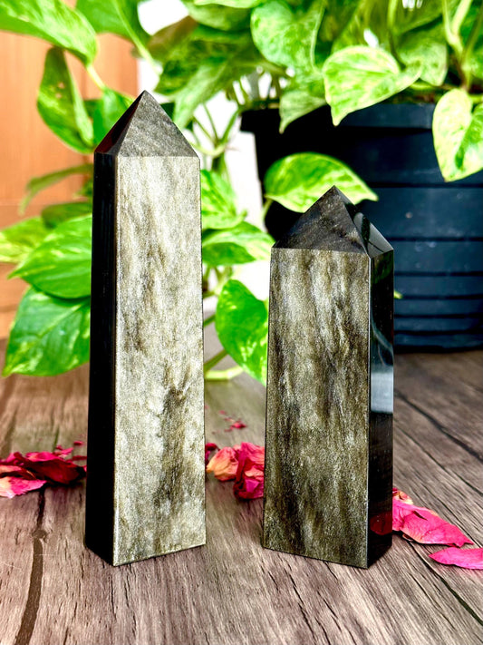 Gold Sheen Obsidian Tower for Energetic Shielding, Grounding, & Spiritual Insights