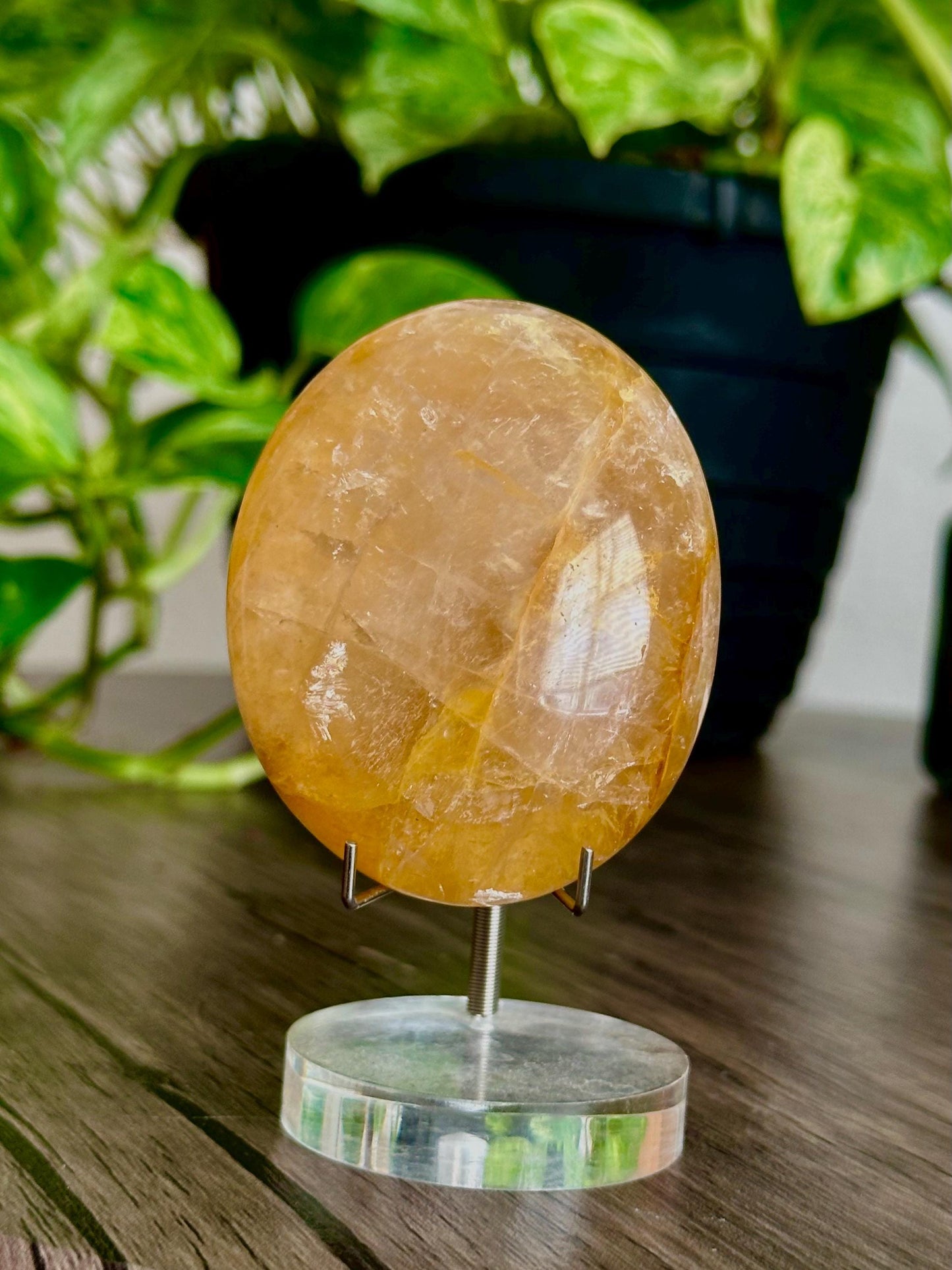 Golden Healer Quartz Palm Stone for Ancestral Healing, Cleansing, & Release