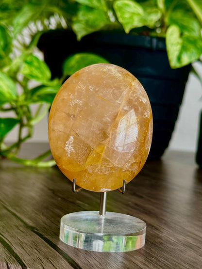 Golden Healer Quartz Palm Stone for Ancestral Healing, Cleansing, & Release