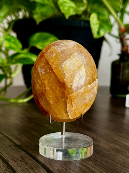 Golden Healer Quartz Palm Stone for Ancestral Healing, Cleansing, & Release