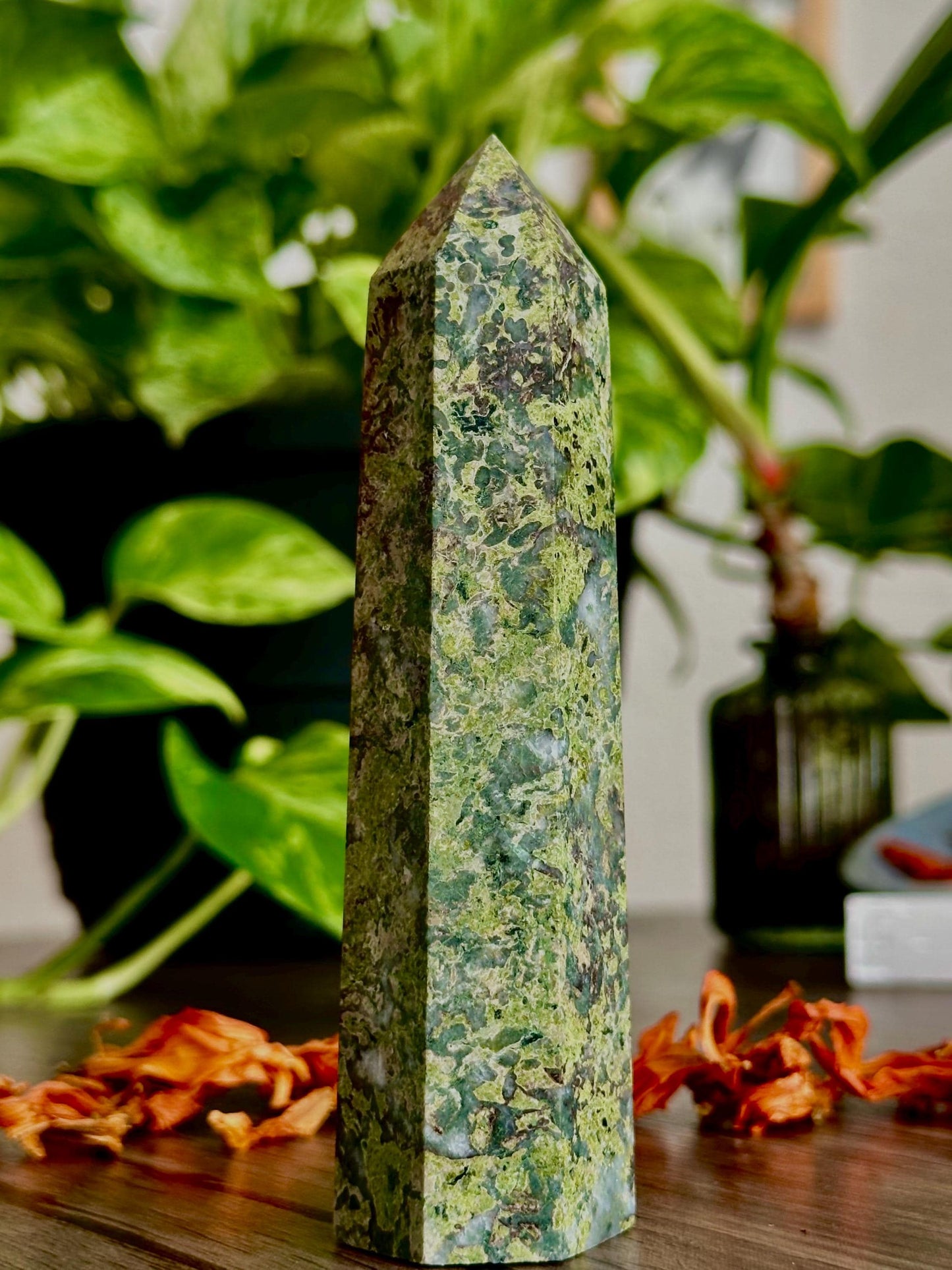 Jade Nephrite in Quartz Tower  Prosperity & Protection