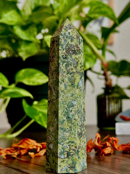 Jade Nephrite in Quartz Tower  Prosperity & Protection