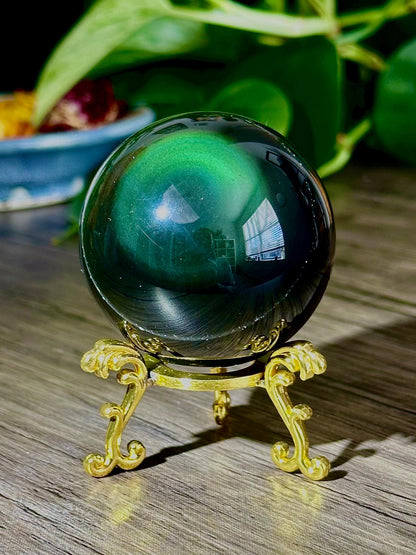 Rainbow Obsidian Sphere for Healing, Self - reflection, & Emotional Insight - Hemlock & Honey