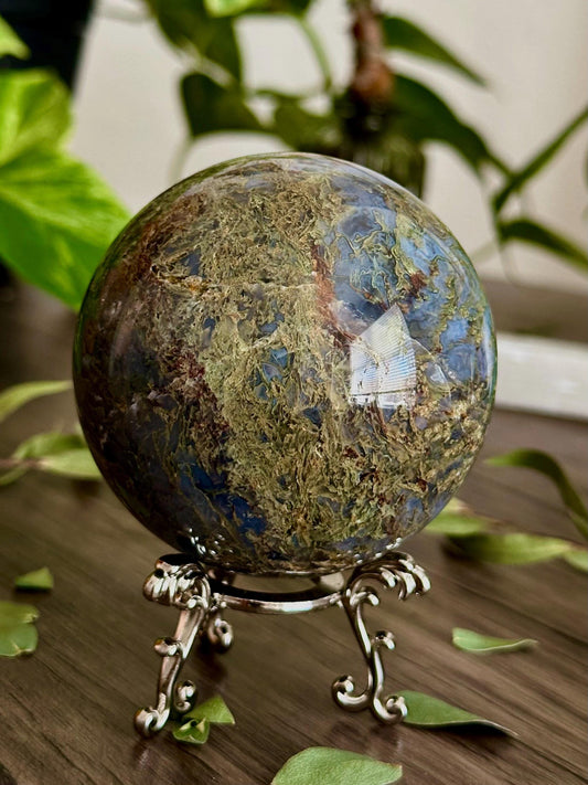 Moss Agate Sphere for Growth, Prosperity, & Land Work