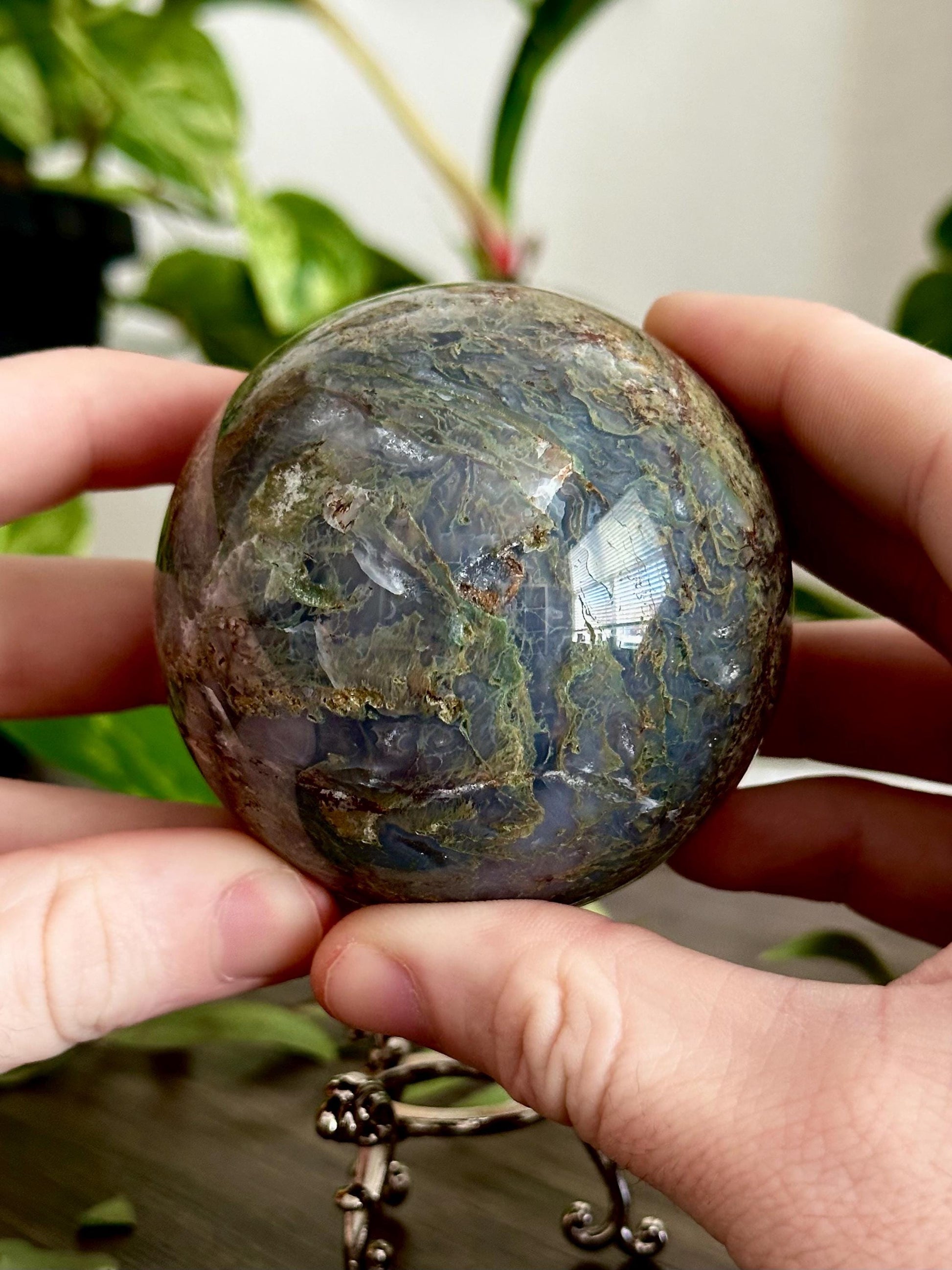 Moss Agate Sphere for Growth, Prosperity, & Land Work - Hemlock & Honey