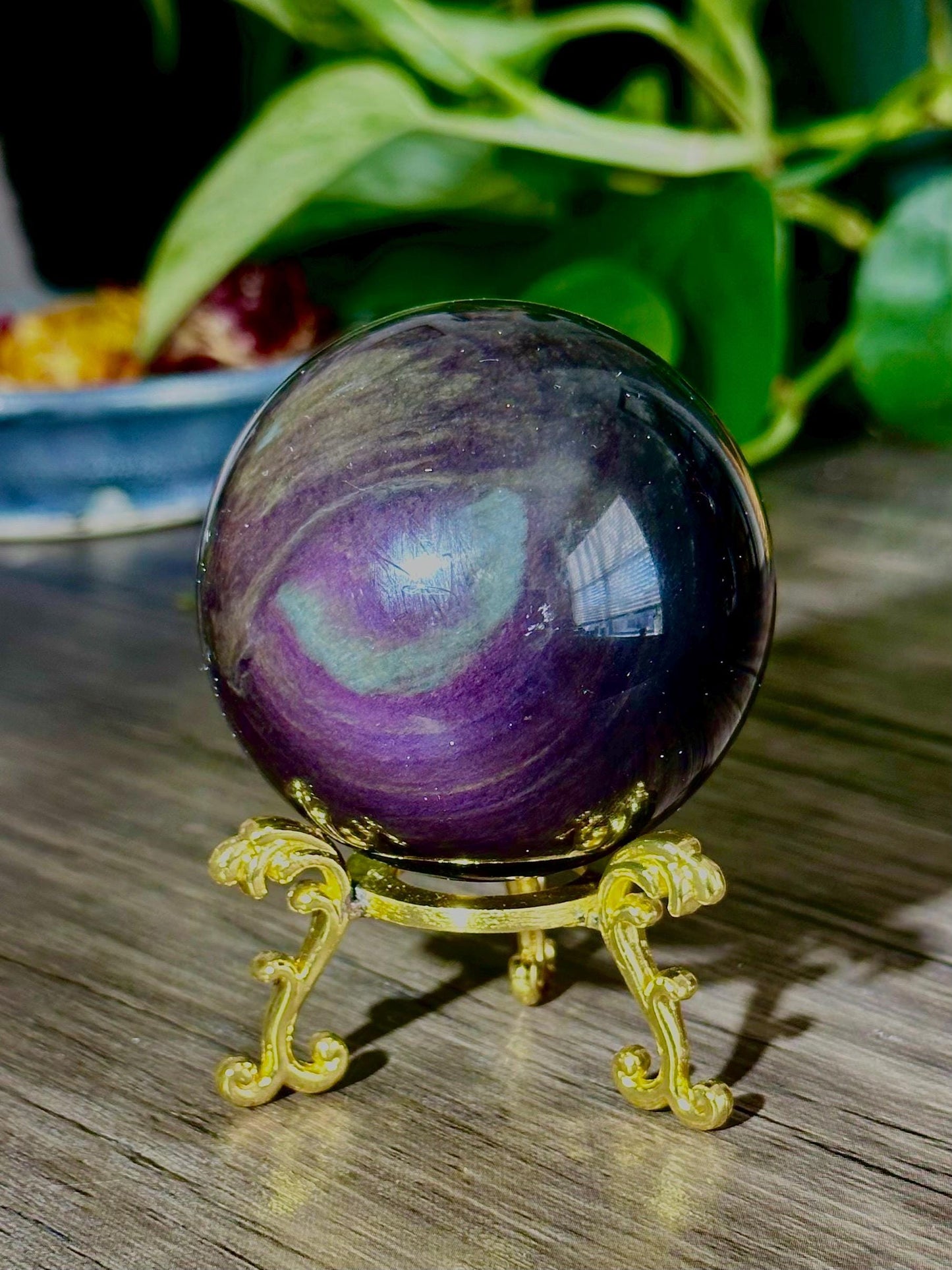 Rainbow Obsidian Sphere for Healing, Self - reflection, & Emotional Insight - Hemlock & Honey