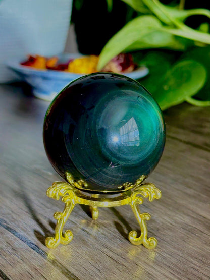 Rainbow Obsidian Sphere for Healing, Self - reflection, & Emotional Insight - Hemlock & Honey