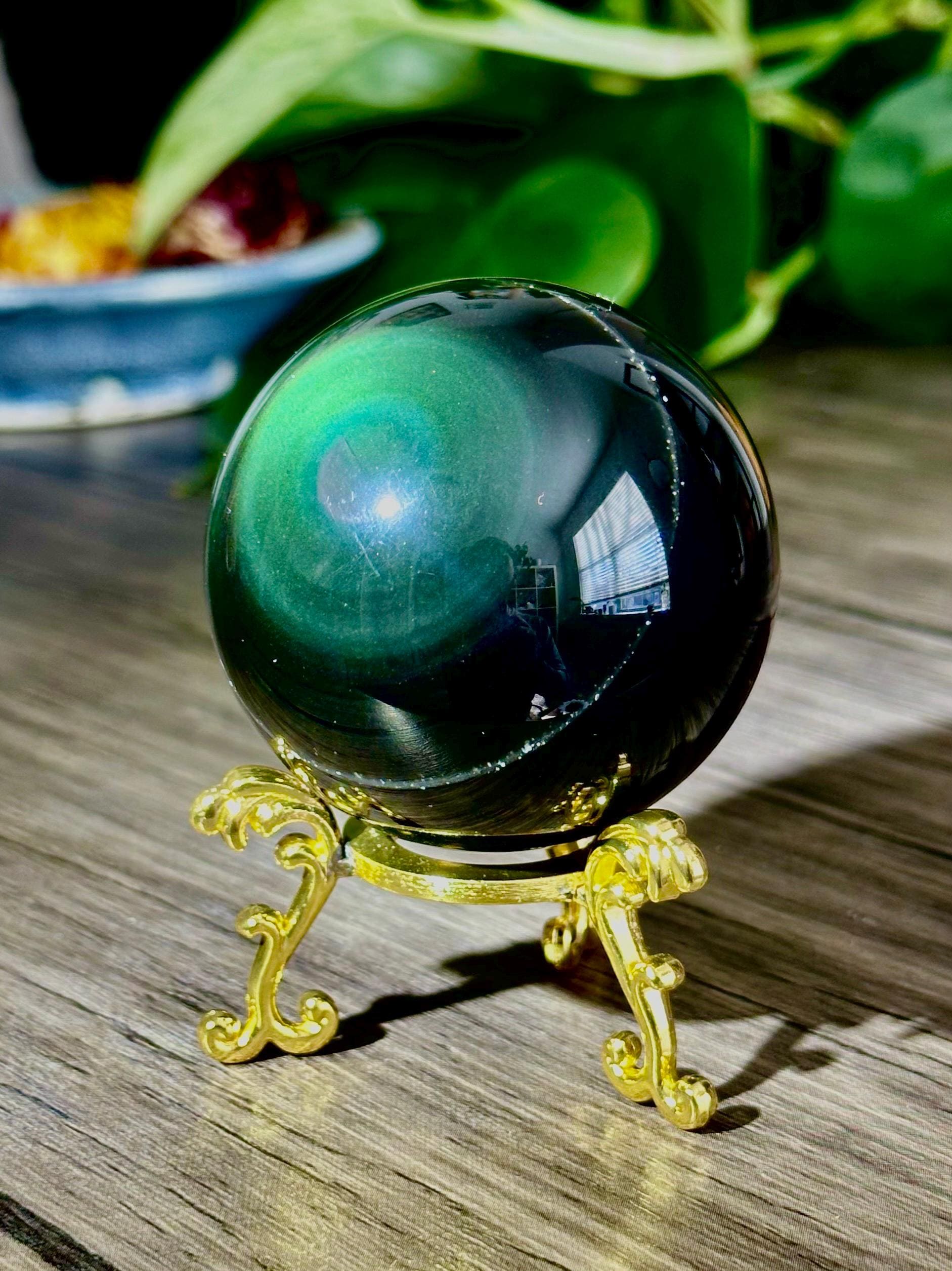 Rainbow Obsidian Sphere for Healing, Self - reflection, & Emotional Insight - Hemlock & Honey