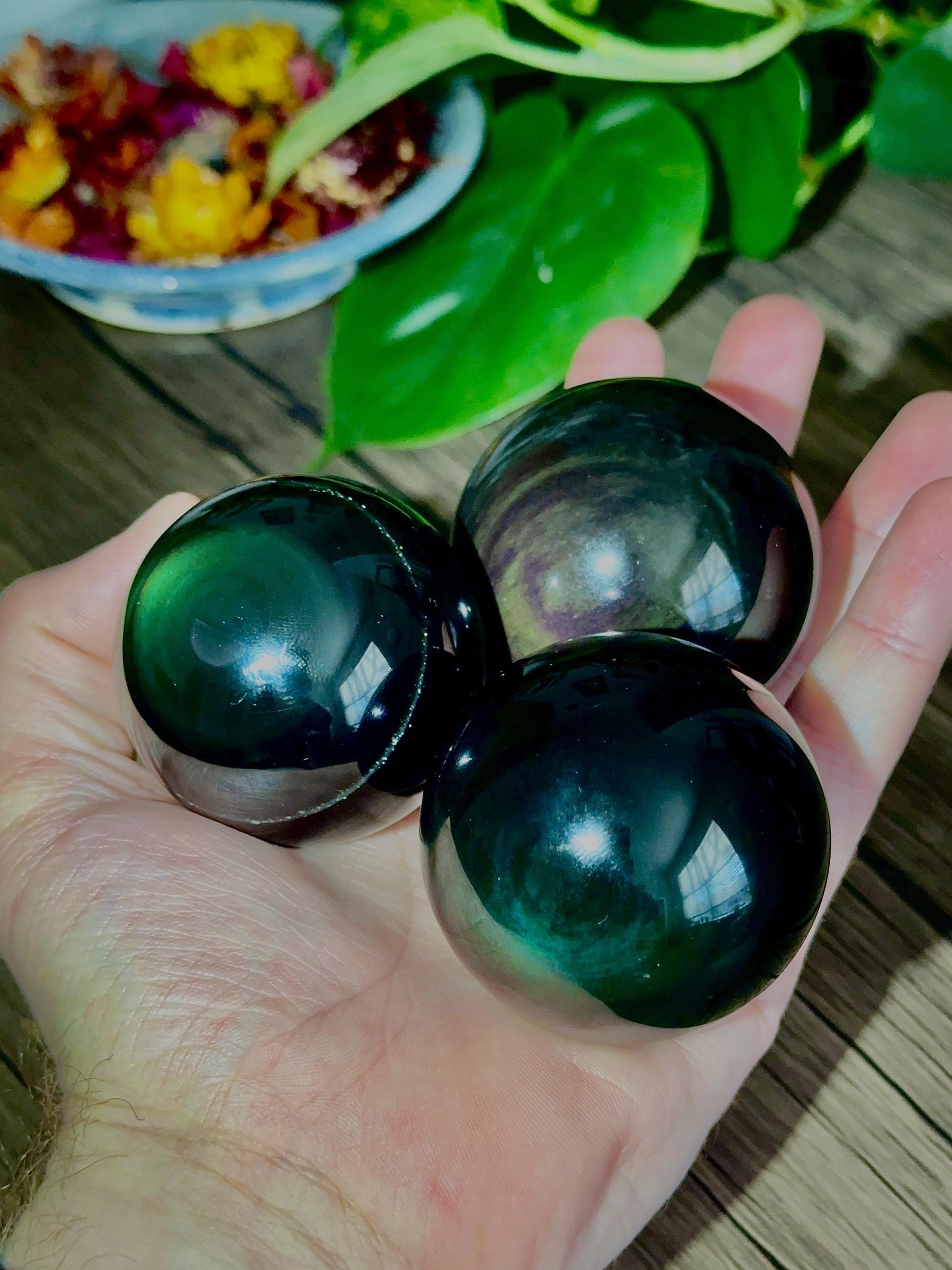 Rainbow Obsidian Sphere for Healing, Self - reflection, & Emotional Insight - Hemlock & Honey